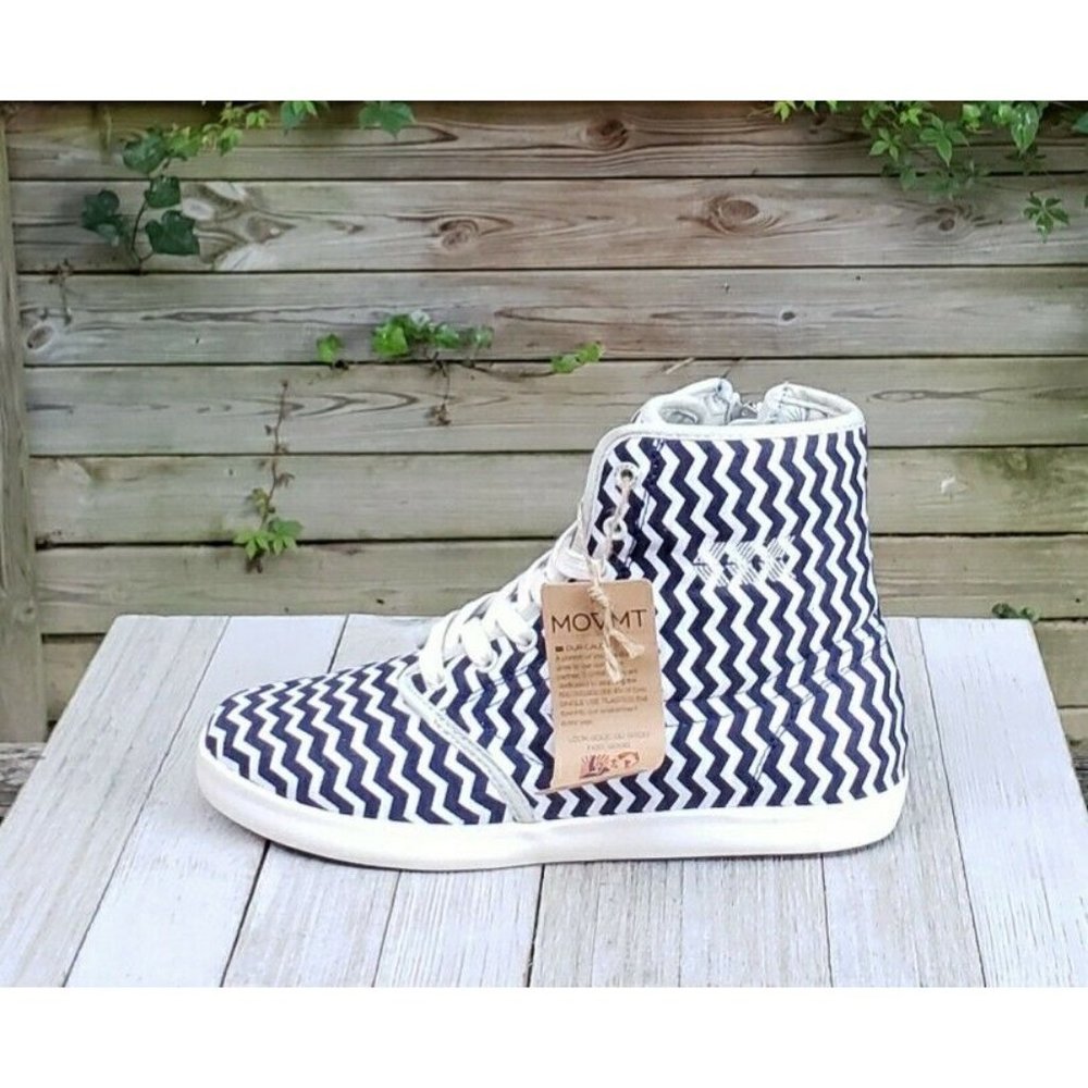 Movmt Sneakers Hi Top Lace Up Blue White Canvas Shoes Women US 9